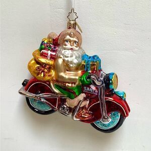 Christopher Radko BUCKSKIN BIKER Glass Ornament Santa Retired Rare piece